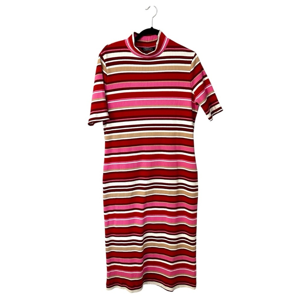 Vineyard Vines Striped Midi Dress in Pink, Red, Brown, White